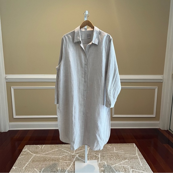 Chico's Linen Cotton Blend 3/4 Sleeve Maxi Shirt Fits Size 4 Fits 20/22 - Picture 5 of 8